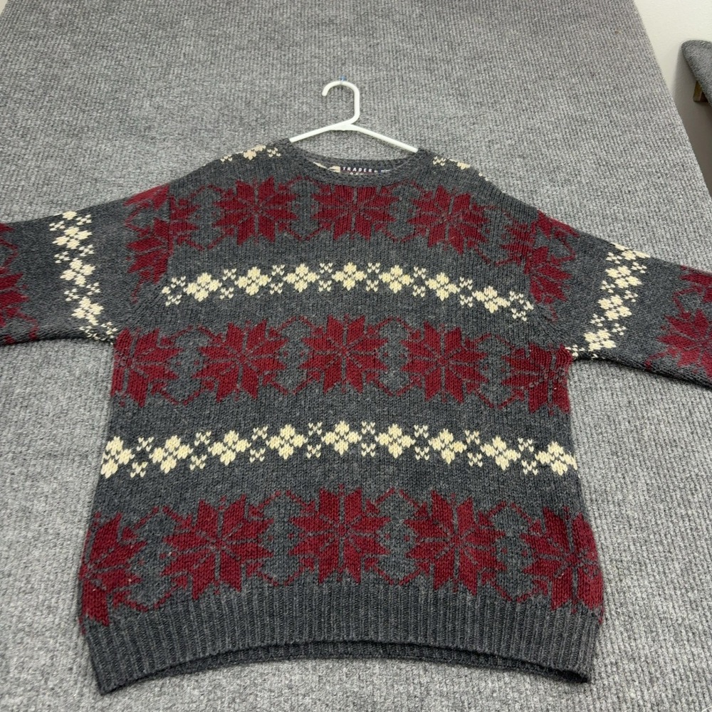 Vintage Trader Bay Sweater Mens L Gray Ramie Wool Snowflake Fair Isle Nordic